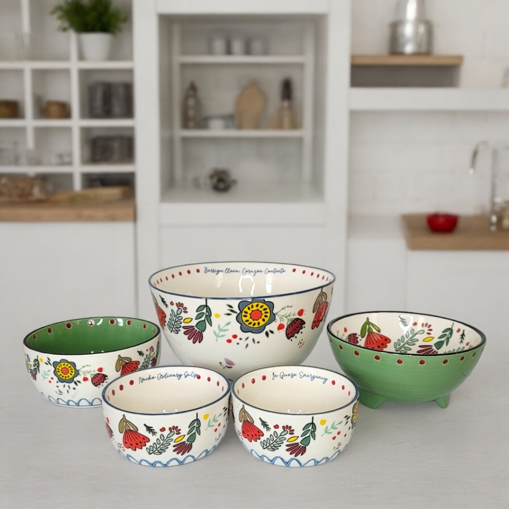 🆕️ Set Of 5 Festive Floral Multi-color Dinner Party Bowls - NWOT